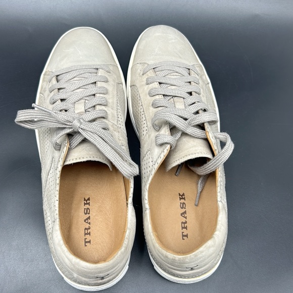 TRASK AARON GRAY PERFORATED LEATHER MENS SNEAKERS - Picture 4 of 9